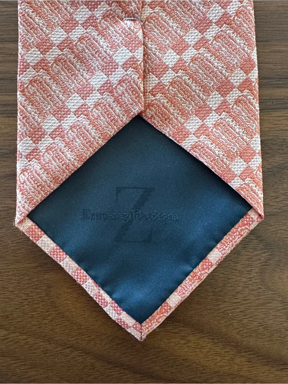Ermenegildo Zegna Peach and Cream Geometric Silk Tie